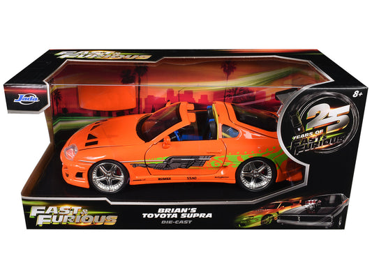 Brian's Toyota Supra Orange with Graphics "Fast & Furious 25th Anniversary" Series 1/24 Diecast Model Car by Jada by Jada