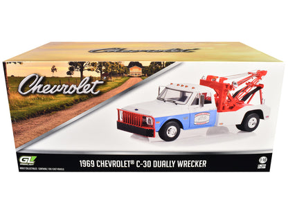 1969 Chevrolet C-30 Dually Wrecker Tow Truck White and Blue "Hazzard County Garage" 1/18 Diecast Model Car by Greenlight by Greenlight