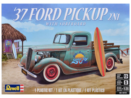 Level 5 Model Kit 1937 Ford Pickup Truck with Surfboard 2-in-1 Kit 1/25 Scale Model by Revell by Revell