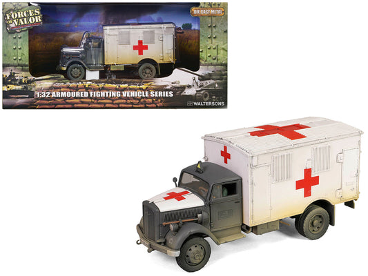 Opel-Blitz Kfz.305 Ambulance Gray and White (Weathered) "German Army" "Armoured Fighting Vehicle" Series 1/32 Diecast Model by Forces of Valor by Forces Of Valor
