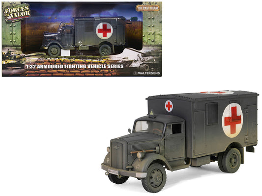 Opel-Blitz Kfz.305 Ambulance Gray (Weathered) "German Army" "Armoured Fighting Vehicle" Series 1/32 Diecast Model by Forces of Valor by Forces Of Valor