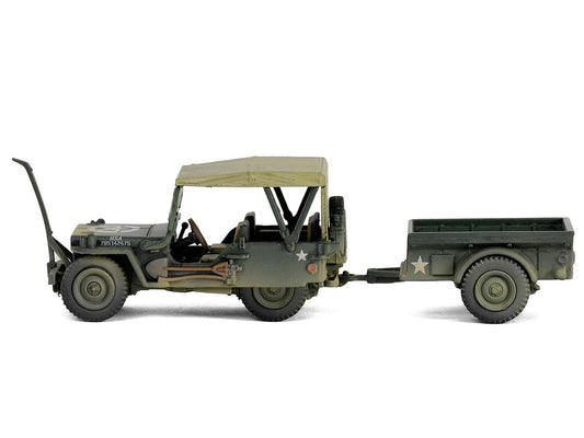 Willys MB Jeep with Trailer Olive Drab (Weathered) with Driver Figure "United States Army" "Mini AFV" Series 1/64 Diecast Model by Forces of Valor by Forces Of Valor
