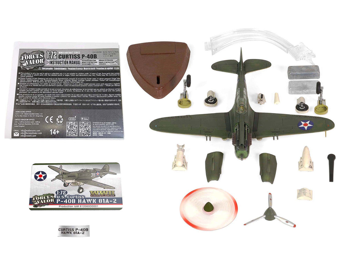 Curtiss P-40B HAWK 81A-2 (P-8127) Aircraft Fighter "47th Pursuit Squadron (15th Pursuit Group) Serial : 316/15P Hawaiian Islands Pearl Habor" (7 December 1941) "WW2 Aircrafts Series" 1/72 Diecast Model by Forces of Valor by Forces Of Valor