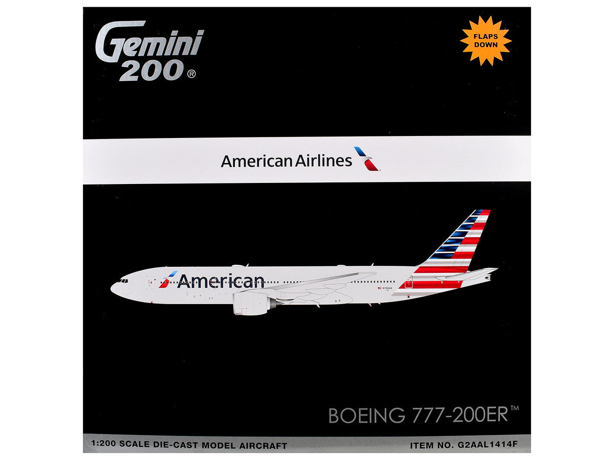 Boeing 777-200ER Commercial Aircraft with Flaps Down "American Airlines" (N788AN) Silver with Striped Tail "Gemini 200" 1/200 Diecast Model Airplane by GeminiJets by GeminiJets