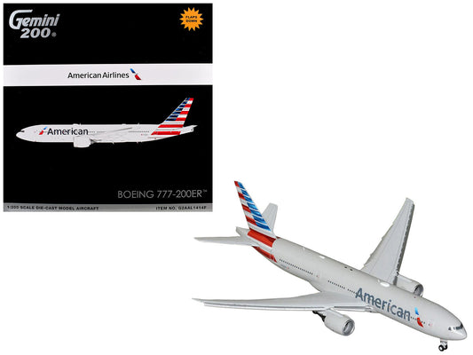 Boeing 777-200ER Commercial Aircraft with Flaps Down "American Airlines" (N788AN) Silver with Striped Tail "Gemini 200" 1/200 Diecast Model Airplane by GeminiJets by GeminiJets