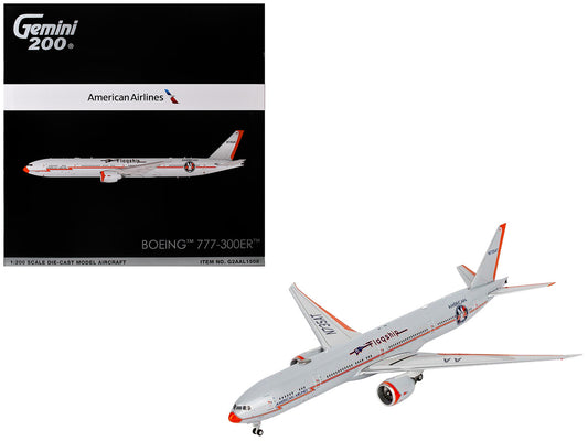 Boeing 777-300ER Commercial Aircraft "American Airlines - Flagship DFW" (N735AT) Silver with Otange Stripes "Gemini 200" Series 1/200 Diecast Model by GeminiJets by GeminiJets