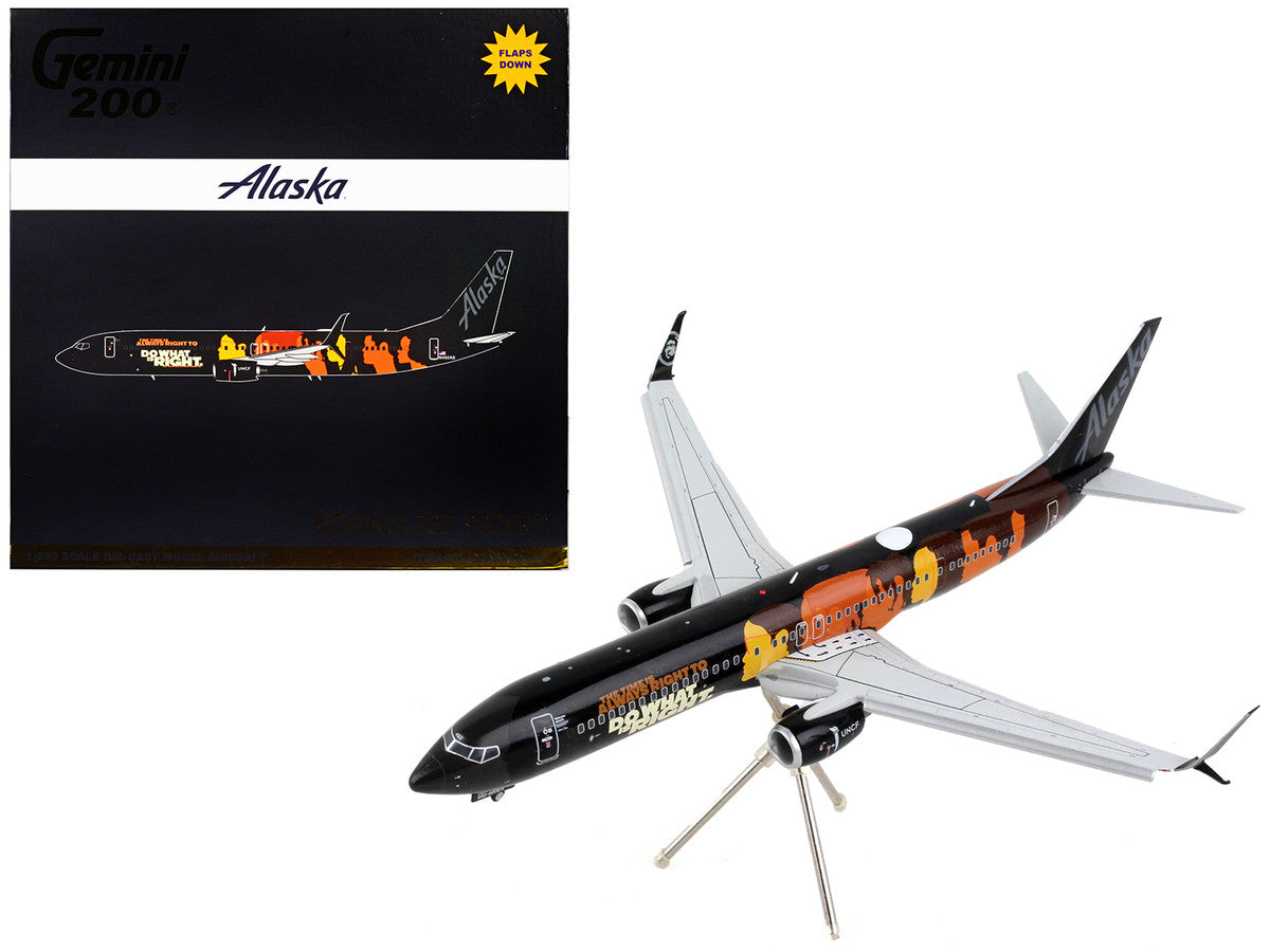 Boeing 737-900ER Commercial Aircraft with Flaps Down "Alaska Airlines - Our Commitment" Black with Graphics "Gemini 200" Series 1/200 Diecast Model Airplane by GeminiJets by GeminiJets