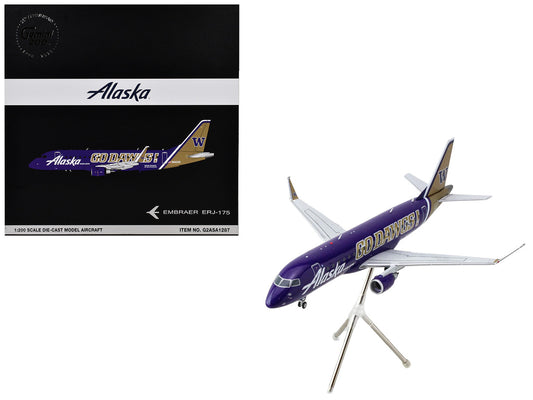 Embraer ERJ-175 Commercial Aircraft "Alaska Airlines/Horizon - University of Washington Huskies" (N662QX) Purple with Gold Tail "Gemini 200" Series 1/200 Diecast Model Airplane by GeminiJetsG2ASA1287 by GeminiJets