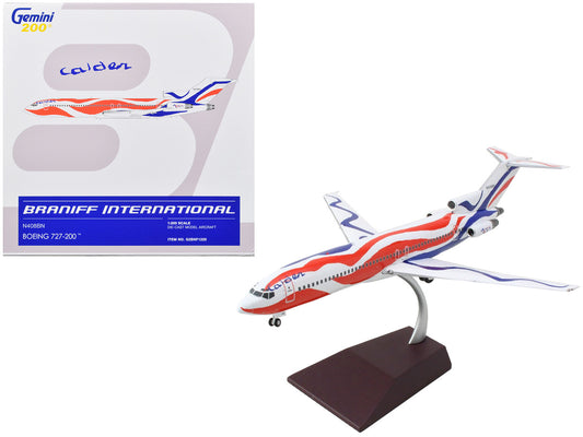 Boeing 727-200 Commercial Aircraft "Braniff International Airways - Calder Bicentennial Livery" White with Red and Blue Stripes "Gemini 200" Series 1/200 Diecast Model Airplane by GeminiJets by GeminiJets