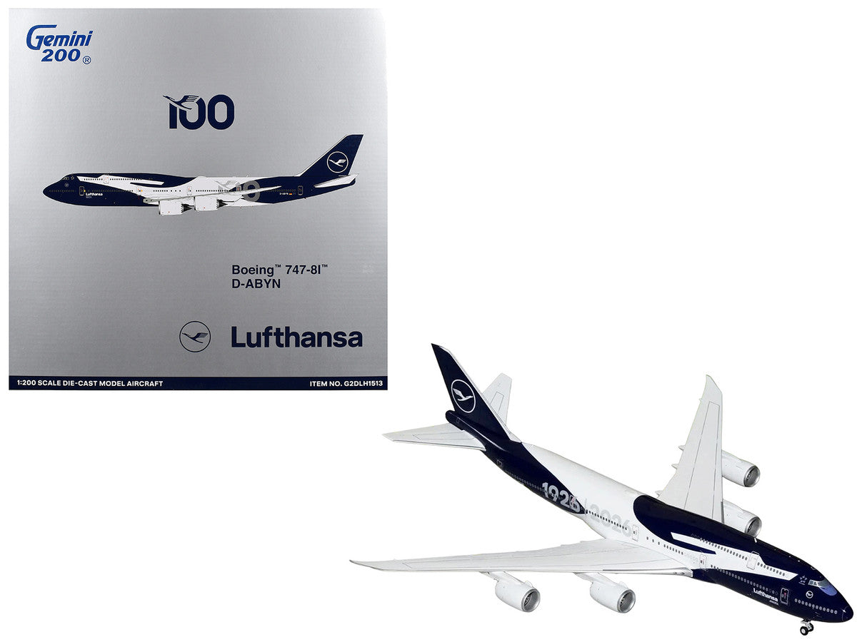 Boeing 747-8I Commercial Aircraft "Lufthansa 100 Years" (D-ABYN) Dark Blue and White "Gemini 200" Series 1/200 Diecast Model Airplane by GeminiJets by GeminiJets