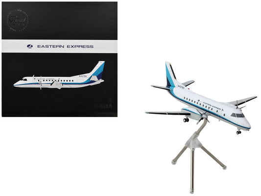 Saab 340A Commercial Aircraft "Eastern Express/Bar Harbor" (N407BH) White with Blue Stripes "Gemini 200" Series 1/200 Diecast Model Airplane by GeminiJets by GeminiJets