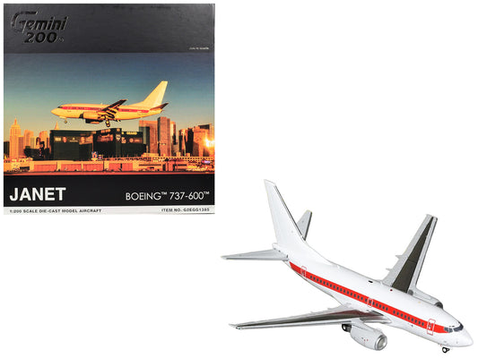 Boeing 737-600 Commercial Aircraft "EG&G - Janet Airlines" (N319BD) White with Red Stripes "Gemini 200" Series 1/200 Diecast Model Airplane by GeminiJets by GeminiJets