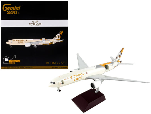 Boeing 777F Commercial Aircraft "Etihad Airways Cargo" Beige with Tail Graphics "Gemini 200 - Interactive" Series 1/200 Diecast Model Airplane by GeminiJets by GeminiJets