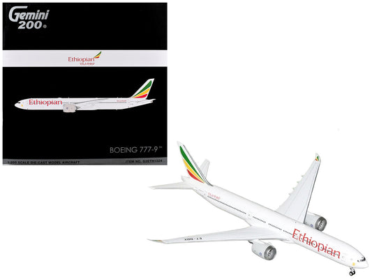 Boeing 777-9 Commercial Aircraft "Ethiopian Airlines" (ET-BBX) White with Tail Stripes "Gemini 200" Series 1/200 Diecast Model Airplane by GeminiJets by GeminiJets