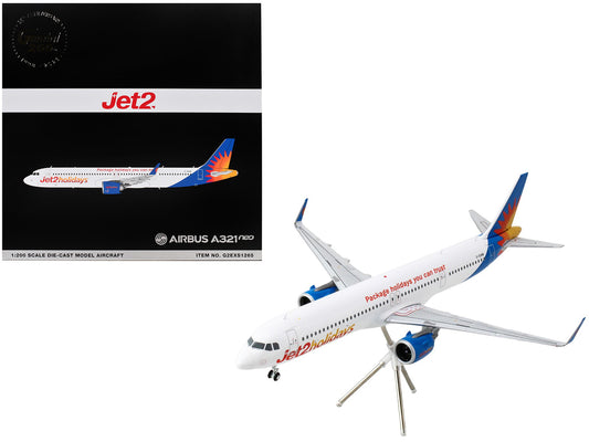 Airbus A321neo Commercial Aircraft "Jet2Holidays" (G-SUNB) White with Tail Graphics "Gemini 200" Series 1/200 Diecast Model Airplane by GeminiJets by GeminiJets