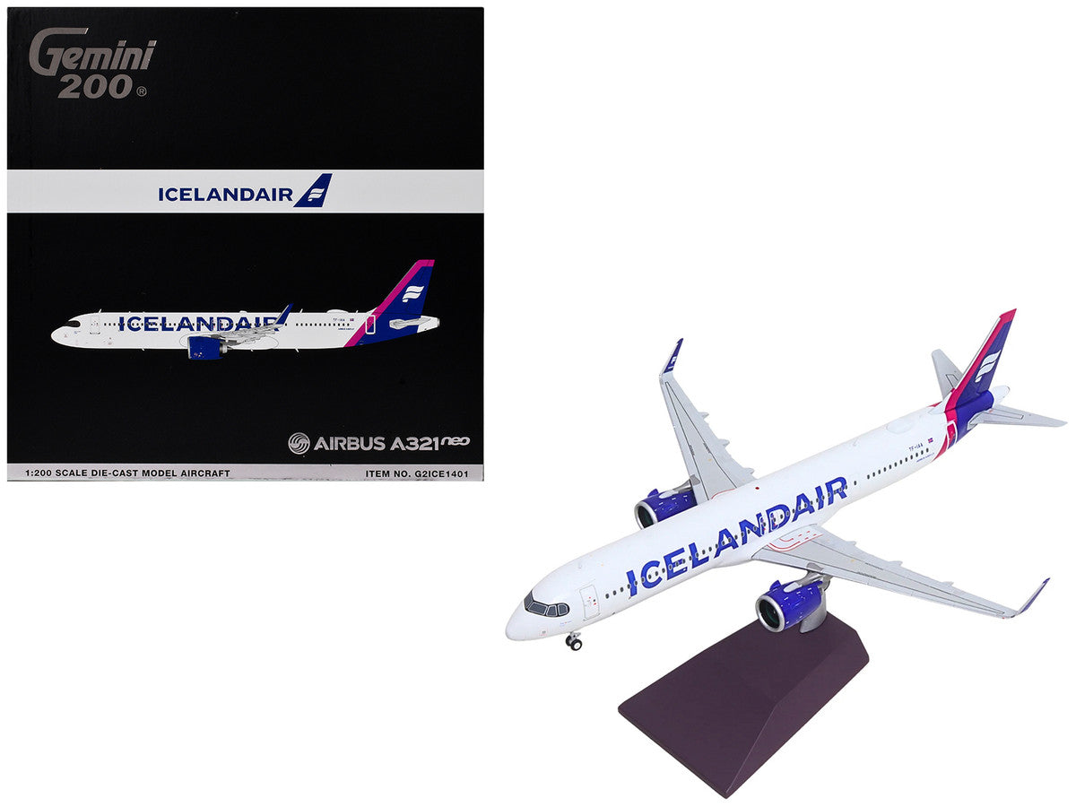 Airbus A321neo Commercial Aircraft "Icelandair" (TF-IAA) White with Blue and Pink Tail "Gemini 200" Series 1/200 Diecast Model by GeminiJets by GeminiJets