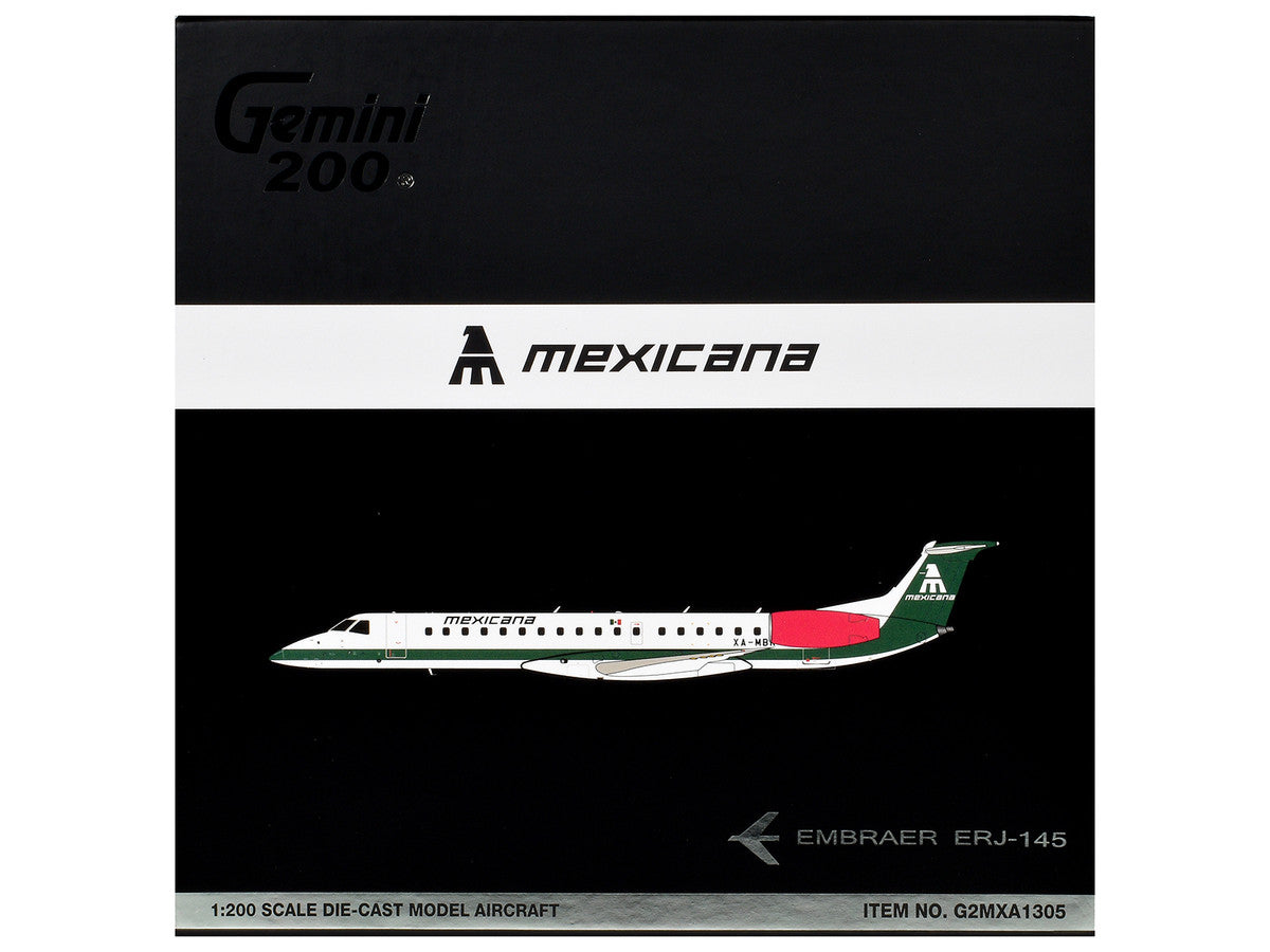 Embraer ERJ-145 Commercial Aircraft "Mexicana de Aviacion" (XA-MBR) White with Green Stripes and Tail "Gemini 200" Series 1/200 Diecast Model by GeminiJets by GeminiJets