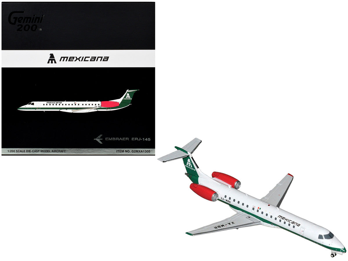Embraer ERJ-145 Commercial Aircraft "Mexicana de Aviacion" (XA-MBR) White with Green Stripes and Tail "Gemini 200" Series 1/200 Diecast Model by GeminiJets by GeminiJets