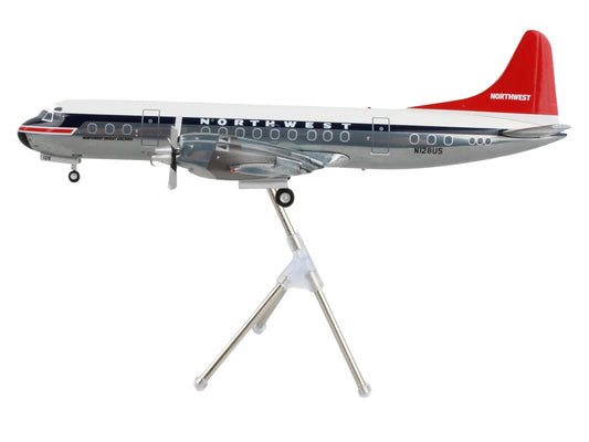 Lockheed L-188 Electra Commercial Aircraft "Northwest Orient" (N128US) White and Gray with Blue Stripes and Red Tail "Gemini 200" Series 1/200 Diecast Model Airplane by GeminiJets by GeminiJets