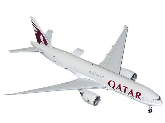 Boeing 777F Commercial Aircraft "Qatar Cargo" (A7-BFT) Gray with Tail Graphics "Gemini 200 - Interactive" Series 1/200 Diecast Model Airplane by GeminiJets by GeminiJets