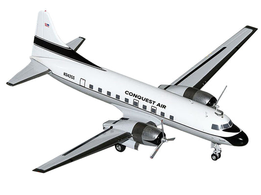 Convair C-131 Commercial Aircraft "Conquest Air Cargo" (N342GS) White with Black Tail Stripes "Gemini 200" Series 1/200 Diecast Model Airplane by GeminiJets by GeminiJets