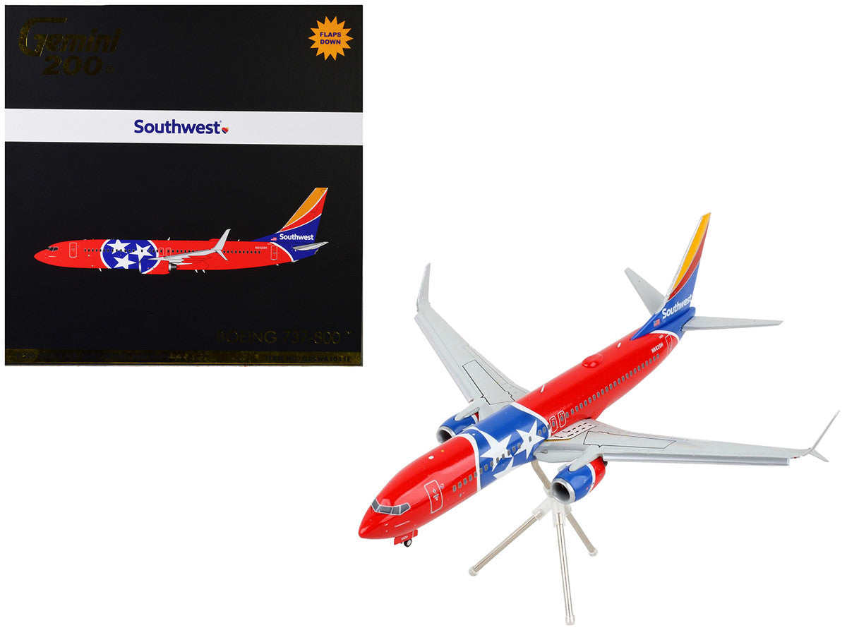 Boeing 737-800 Commercial Aircraft with Flaps Down "Southwest Airlines - Tennessee One" Tennessee Flag Livery "Gemini 200" Series 1/200 Diecast Model Airplane by GeminiJets by GeminiJets