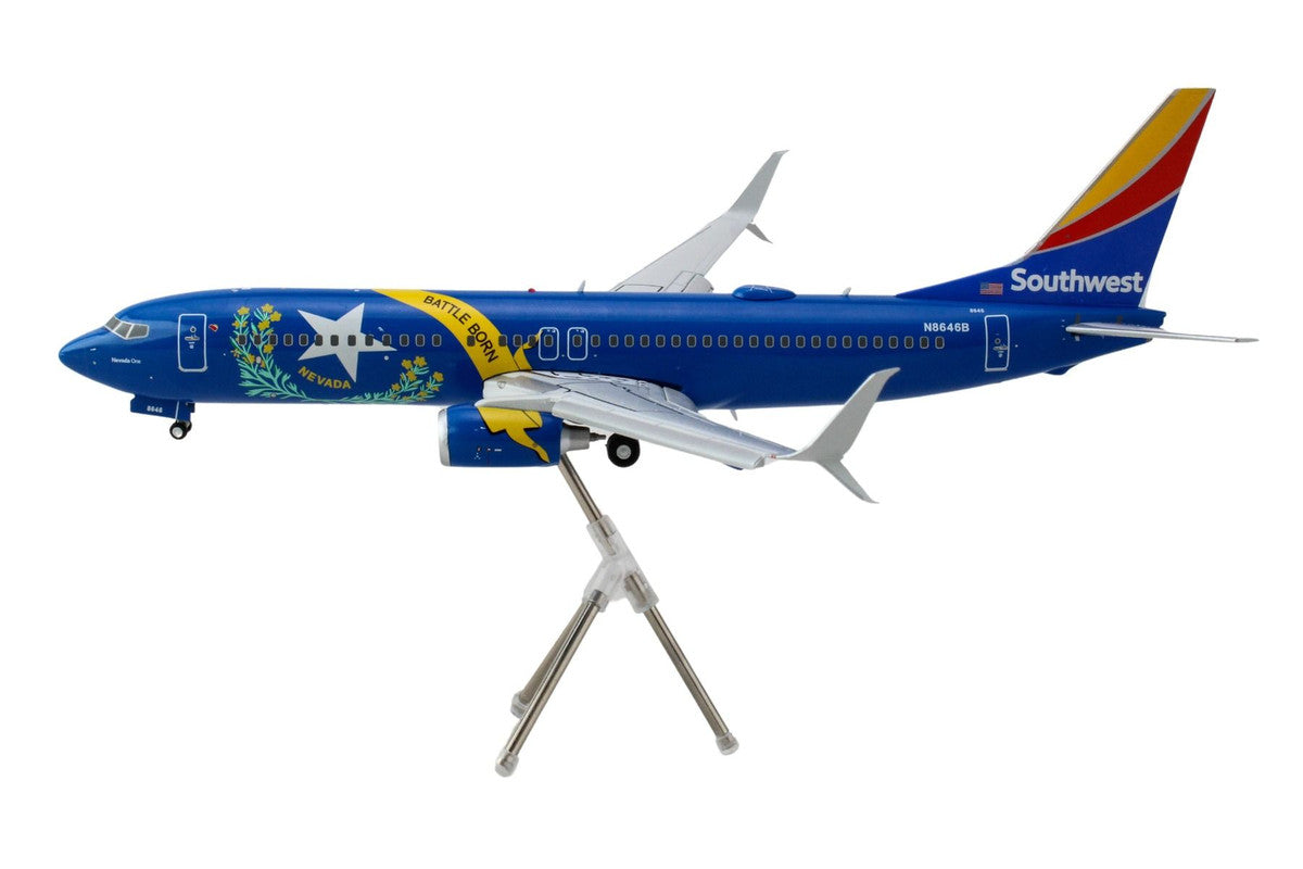 Boeing 737-800 Commercial Aircraft with Flaps Down "Southwest Airlines - Nevada One" (N8646B) Blue with Tail Stripes "Gemini 200" Series 1/200 Diecast Model Airplane by GeminiJets by GeminiJets