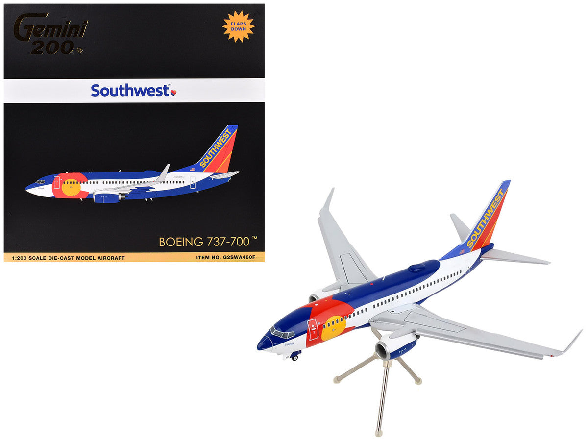 Boeing 737-700 Commercial Aircraft with Flaps Down Configuration "Southwest Airlines - Colorado One" (N230WN) White and Blue "Gemini 200" Series 1/200 Diecast Model Airplane by GeminiJets by GeminiJets