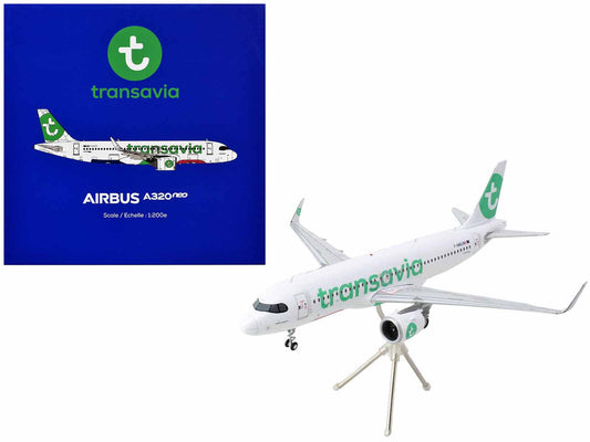 Airbus A320neo Commercial Aircraft "Transavia Airlines" (F-GNEO) White with Green Tail "Gemini 200" Series 1/200 Diecast Model Airplane by GeminiJets by GeminiJets
