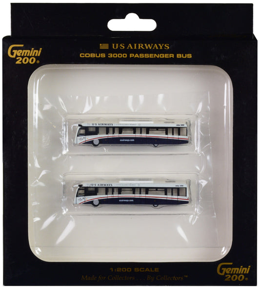 Cobus 3000 Passenger Bus White and Blue "US Airways Shuttle Bus" 2 Piece Set "Gemini 200" Series Diecast Models by GeminiJets by GeminiJets