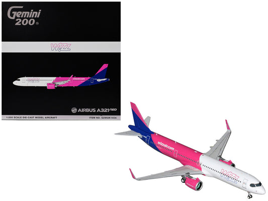 Airbus A321neo Commercial Aircraft "Wizz Air" (G-WUNB) White and Pink with Purple Tail "Gemini 200" Series 1/200 Diecast Model by GeminiJets by GeminiJets