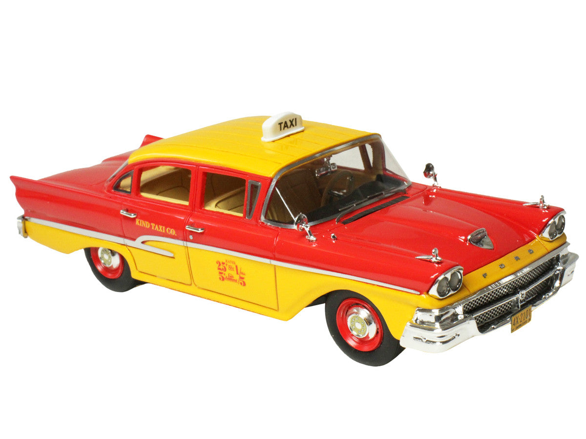 1958 Ford Custom 300 Taxi Cab "Kind Taxi Co." Red and Yellow with Yellow Interior Limited Edition to 200 pieces Worldwide 1/43 Model Car by Goldvarg Collection by Goldvarg Collection