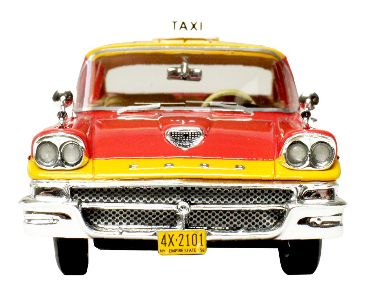 1958 Ford Custom 300 Taxi Cab "Kind Taxi Co." Red and Yellow with Yellow Interior Limited Edition to 200 pieces Worldwide 1/43 Model Car by Goldvarg Collection by Goldvarg Collection