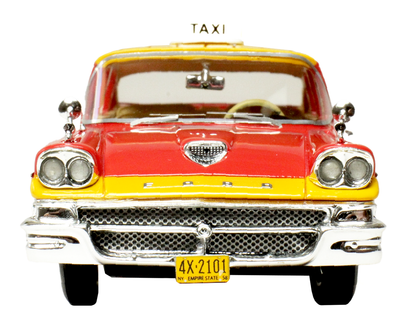 1958 Ford Custom 300 Taxi Cab "Kind Taxi Co." Red and Yellow with Yellow Interior Limited Edition to 200 pieces Worldwide 1/43 Model Car by Goldvarg Collection by Goldvarg Collection
