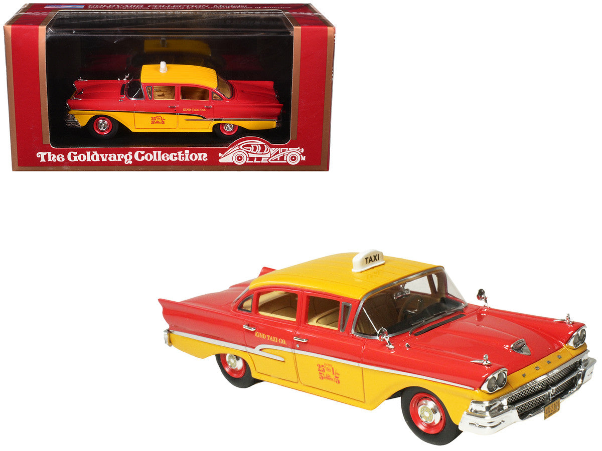 1958 Ford Custom 300 Taxi Cab "Kind Taxi Co." Red and Yellow with Yellow Interior Limited Edition to 200 pieces Worldwide 1/43 Model Car by Goldvarg Collection by Goldvarg Collection