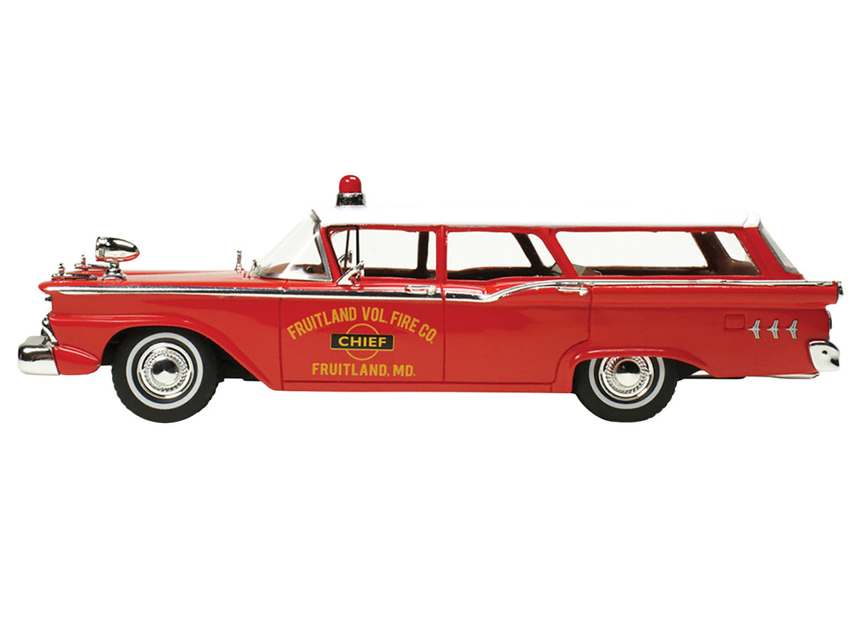 1959 Ford Country Squire "Fruitland MD Fire Chief" Red with White Top Limited Edition to 200 pieces Worldwide 1/43 Model Car by Goldvarg Collection by Goldvarg Collection