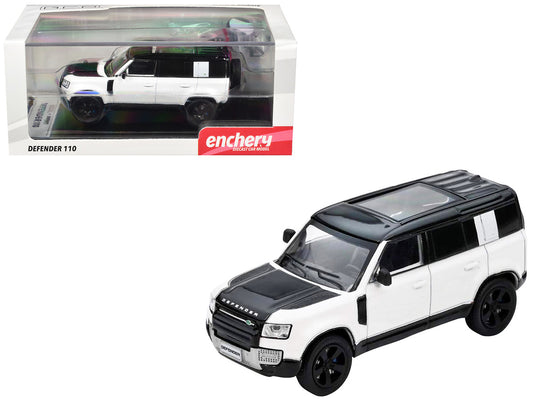 Land Rover Defender 110 White Metallic with Black Top and Roof Rack 1/64 Diecast Model Car by GCD x Enchery by GCD