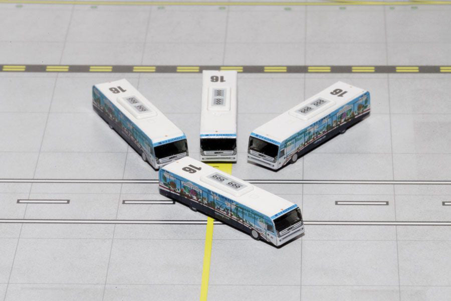 Cobus 3000 Passenger Bus White and Blue with Graphics "US Airways Shuttle Bus - Greener Transit" 4 Piece Set 1/400 Diecast Models by GeminiJets by GeminiJets