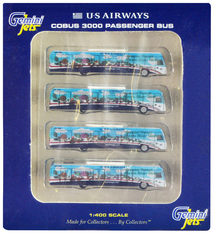 Cobus 3000 Passenger Bus White and Blue with Graphics "US Airways Shuttle Bus - Greener Transit" 4 Piece Set 1/400 Diecast Models by GeminiJets by GeminiJets