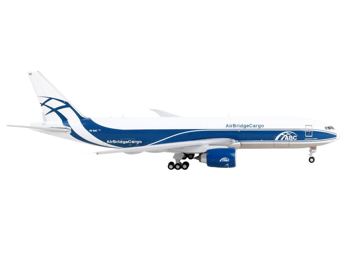 Boeing 777F Commercial Aircraft "AirBridgeCargo" White with Blue Stripes 1/400 Diecast Model Airplane by GeminiJets by GeminiJets