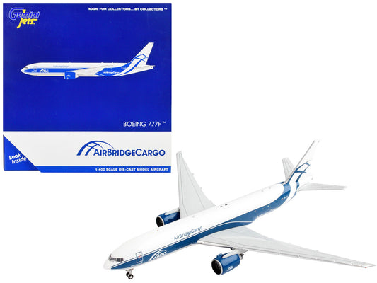 Boeing 777F Commercial Aircraft "AirBridgeCargo" White with Blue Stripes 1/400 Diecast Model Airplane by GeminiJets by GeminiJets