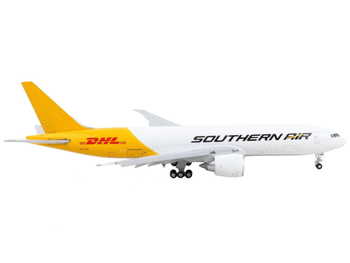 Boeing 777F Commercial Aircraft with Flaps Down "Southern Air - DHL" White and Yellow 1/400 Diecast Model Airplane by GeminiJets by GeminiJets