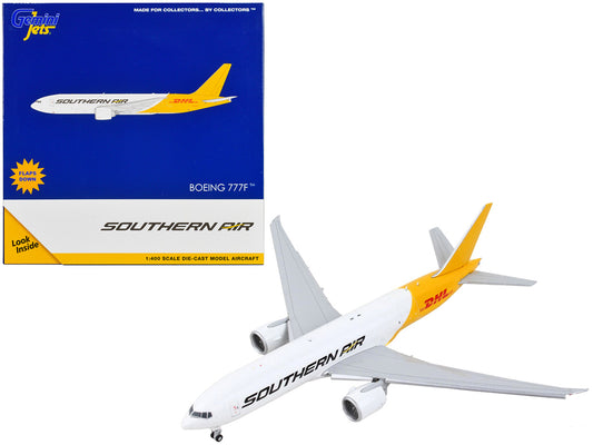 Boeing 777F Commercial Aircraft with Flaps Down "Southern Air - DHL" White and Yellow 1/400 Diecast Model Airplane by GeminiJets by GeminiJets