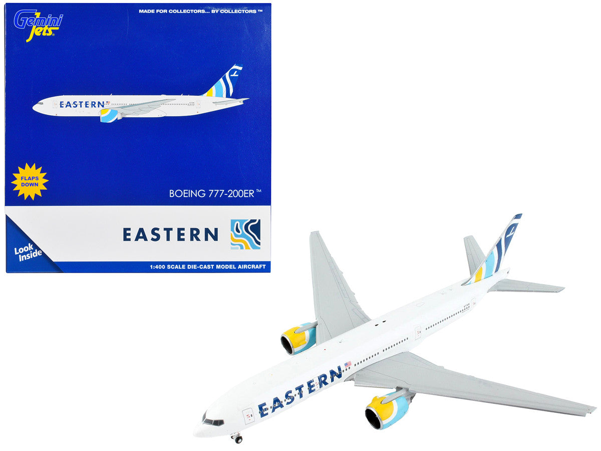Boeing 777-200ER Commercial Aircraft with Flaps Down "Eastern Air Lines" White with Striped Tail 1/400 Diecast Model Airplane by GeminiJets by GeminiJets