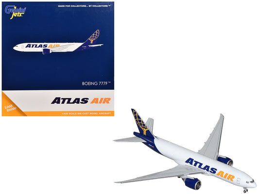 Boeing 777-200LR Commercial Aircraft "Atlas Air" (N703GT) White with Blue Tail 1/400 Diecast Model Airplane by GeminiJets by GeminiJets