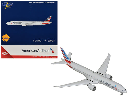 Boeing 777-300ER Commercial Aircraft with Flaps Down "American Airlines" (N722AN) Gray with Striped Tail 1/400 Diecast Model by GeminiJets by GeminiJets