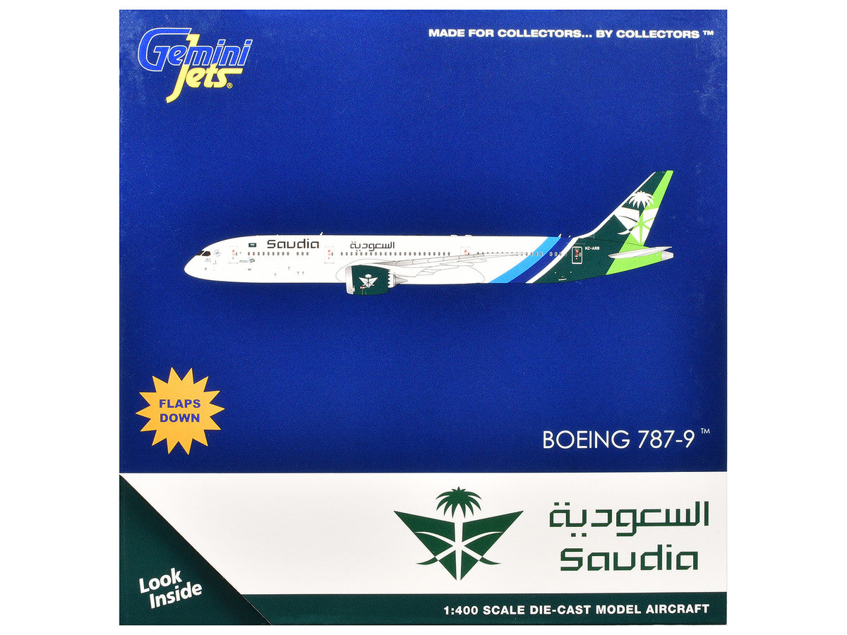 Boeing 787-9 Commercial Aircraft with Flaps Down "Saudia Airline" (HZ-ARB) White with Tail Graphics 1/400 Diecast Model Airplane by GeminiJets by GeminiJets