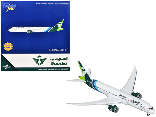 Boeing 787-9 Commercial Aircraft with Flaps Down "Saudia Airline" (HZ-ARB) White with Tail Graphics 1/400 Diecast Model Airplane by GeminiJets by GeminiJets