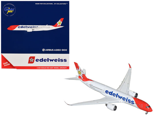 Airbus A350-900 Commercial Aircraft with Flaps Down Configuration "Edelweiss Air" (HB-IHC) White with Red Tail 1/400 Diecast Model Airplane by GeminiJets by GeminiJets