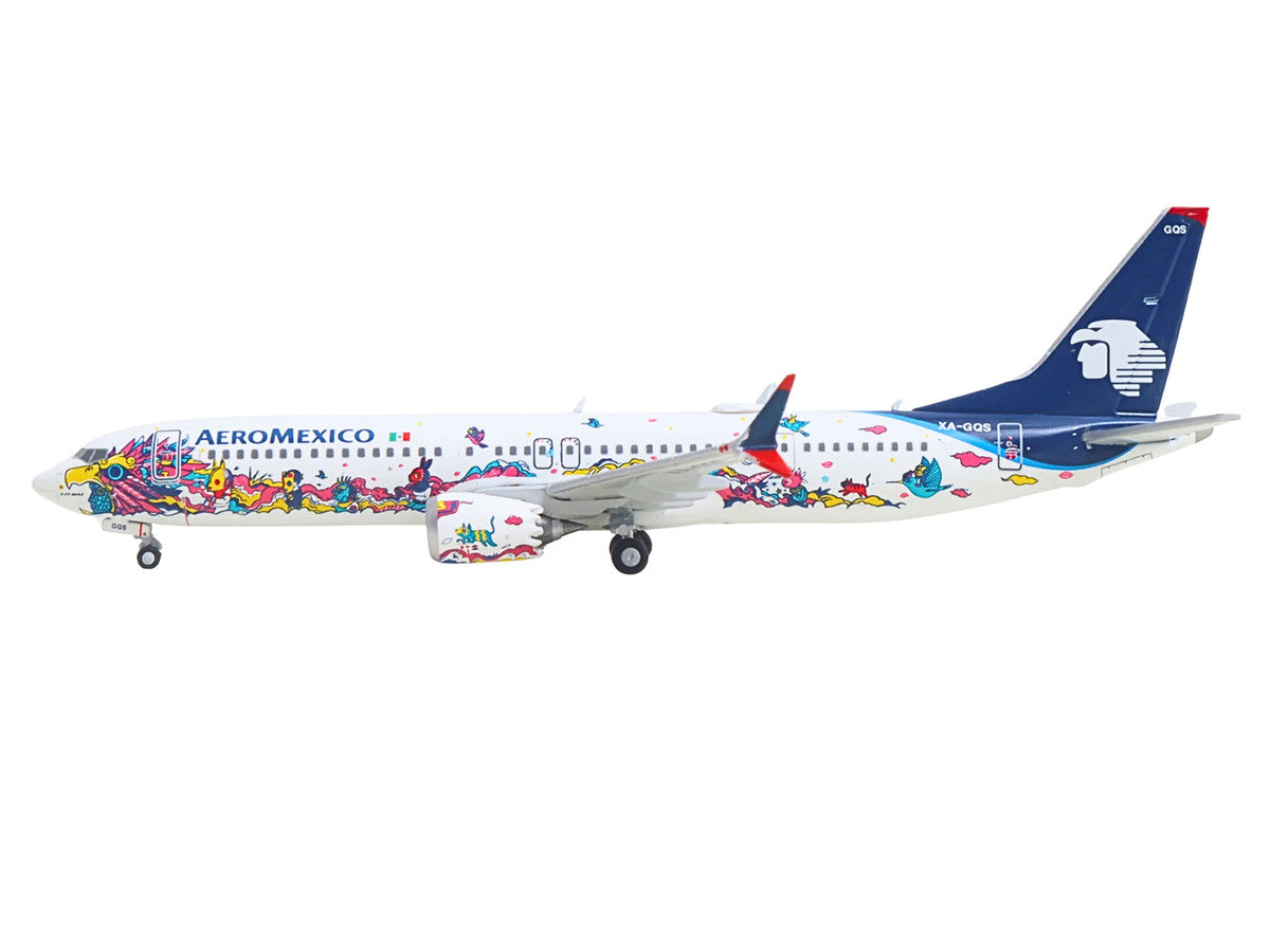 Boeing 737 MAX 9 Commercial Aircraft "Aeromexico - Kukulcan" (XA-GQS) White with Graphics and Blue Tail 1/400 Diecast Model by GeminiJets by GeminiJets